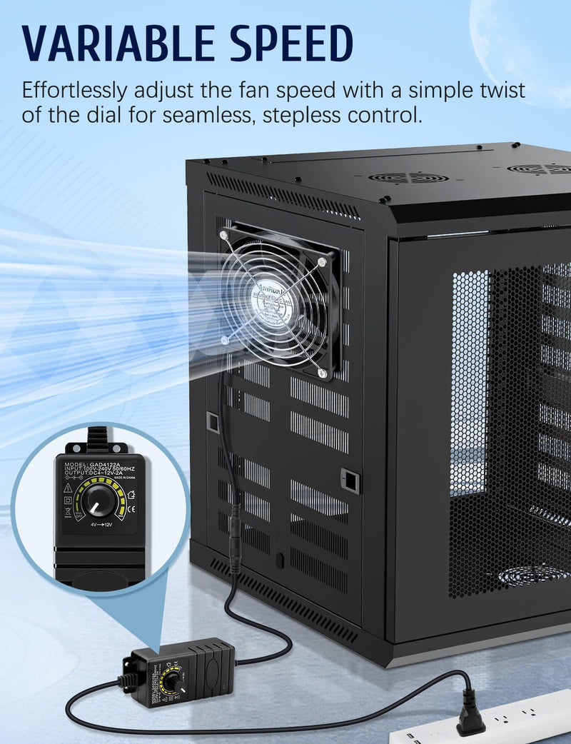120mm Waterproof Fan with Speed Controller IP67 DC 4v-12v | 110v 120v Small Cooling Fan Dual Ball Bearing for rv Fridge Freezer Grow Tent Biltong Box Server Cabinet Aquarium