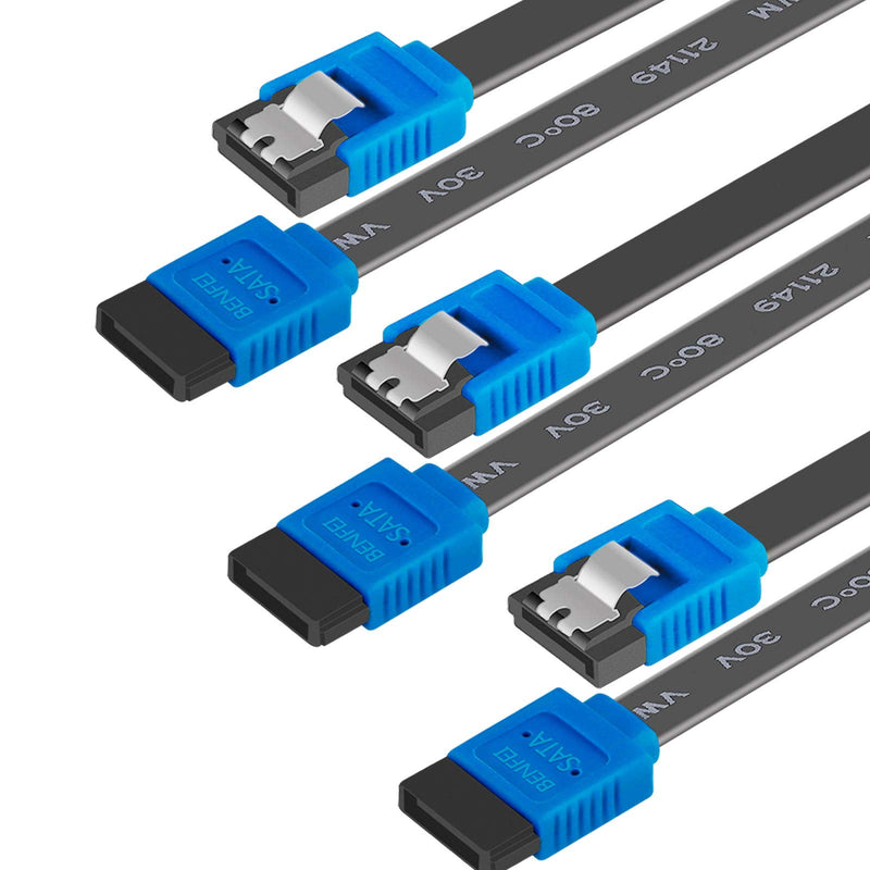 BENFEI SATA Cable III, 3 Pack SATA Cable III 6Gbps Straight HDD SDD Data Cable with Locking Latch 18 Inch Compatible for SATA HDD, SSD, CD Driver, CD Writer - Black Blue