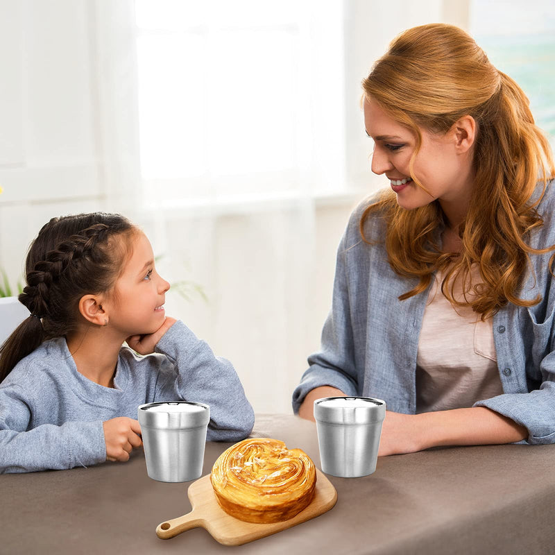 Youda Stainless Steel Double Walled Insulated Cups(Set of 4) Stackable, Coffee Cup/Tea Cup/Chilling Beer Glasses, Great for Toddlers, for Travel, Outdoor, Camping&Everyday(6 oz, Silver) Silver-6oz-4 Pack