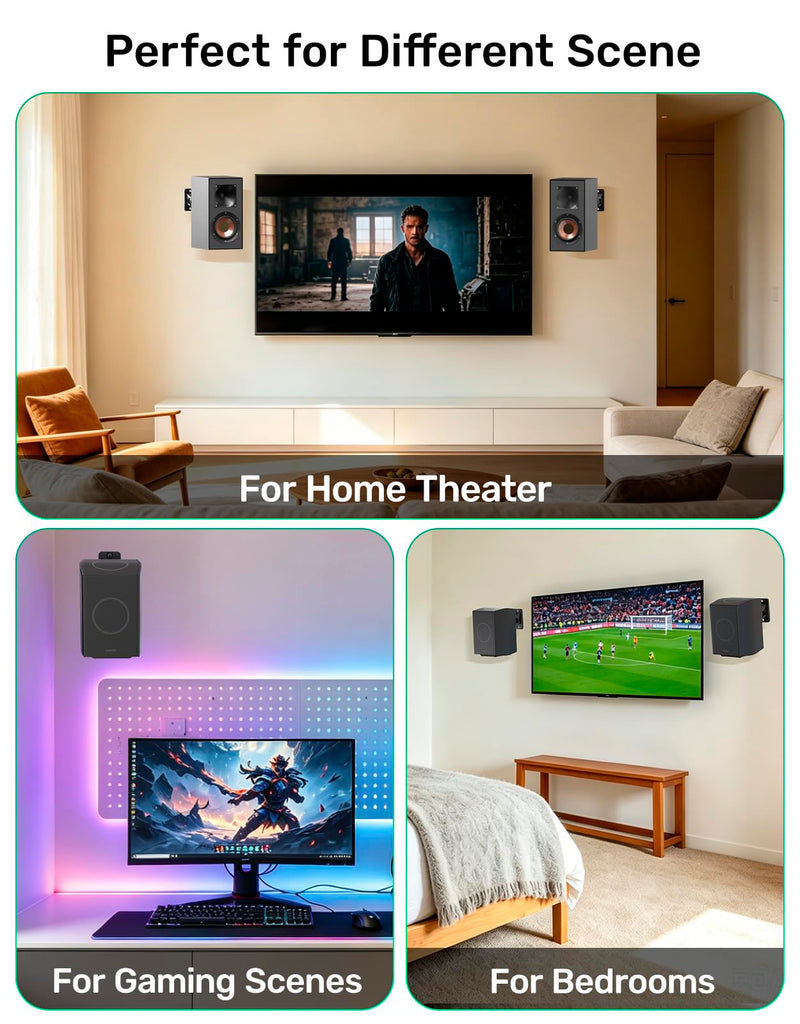Surround Sound Rear Speaker Wall Mount 2 Pack, Keyhole Mount, Holds 11 lbs | Adjustable Angle, Aluminum Alloy, Keyhole Mount, Fits 1/4"-20, M4, M5, M6 Threads, Compatible with Roku, Samsung and Others