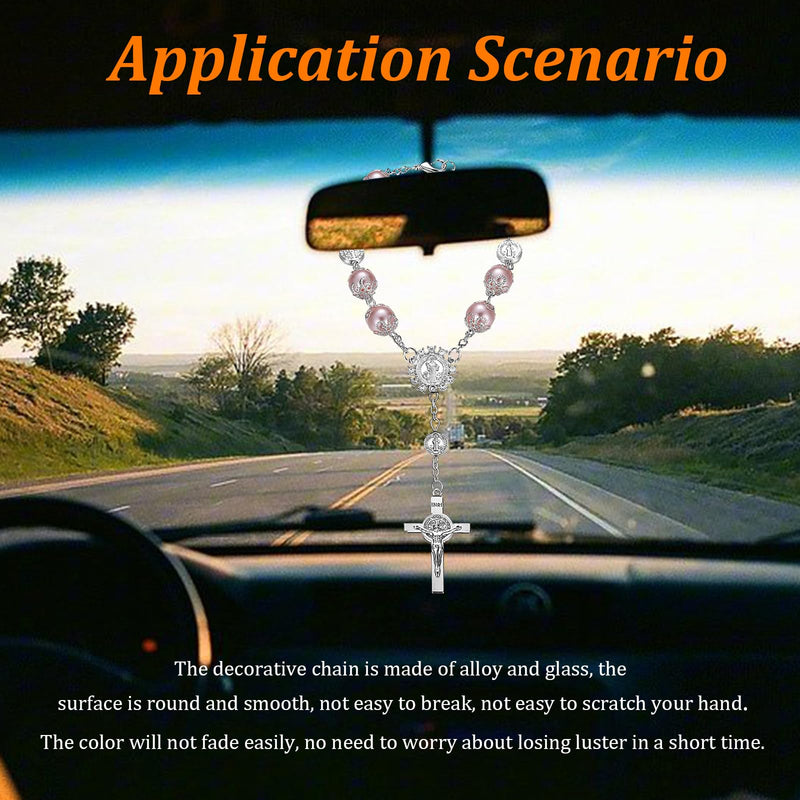 Ziciner 2 PCS Car Rosary, Personalized Blessing Rear View Mirror Hanging Decor, Auto Rearview Mirror Rosary Pendant, Car Interior Hanging Accessories (Pink) Pink-2PCS