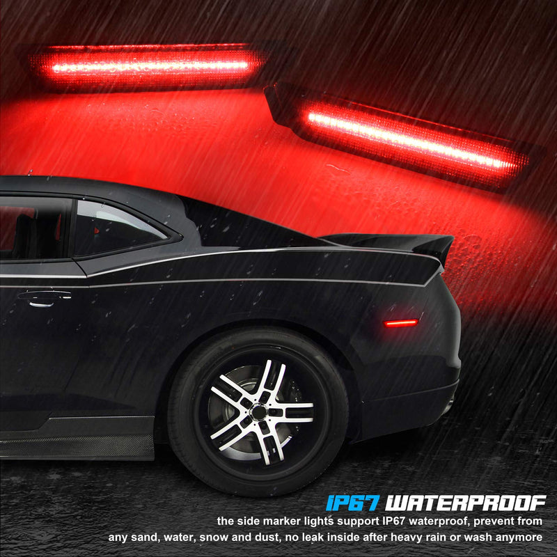  [AUSTRALIA] - RUXIFEY Smoked Lens LED Side Marker Lights Rear Bumper Sidemarker Lamps Reflectors Compatible with 2010 to 2015 Camaro Red- Pack of 2