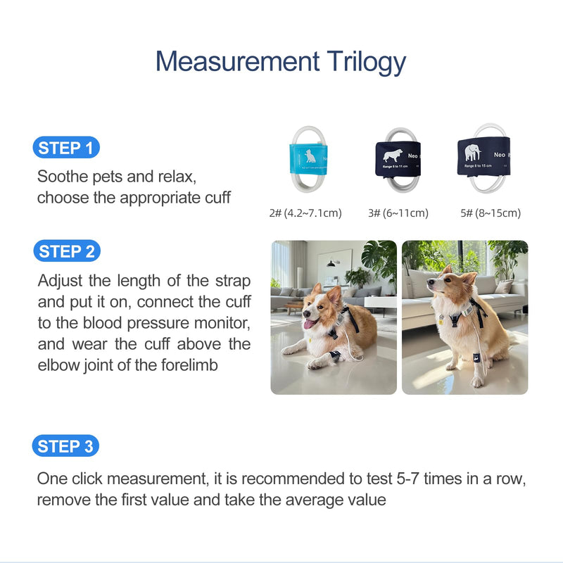 Wearable Pet Blood Pressure Monitor for Dogs & Cats, Oscillometric Home Monitoring Device with Adjustable Chest Strap, Multi-Size Cuffs, 240 Sets Memory for 2 Users, Large LCD Display
