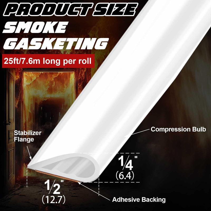 4 Pcs Adhesive Fire/Smoke Gasketing Flexible Silicone Rubber Gasket Smoke Seal for Door Window Indoor Outdoor Commercial Weather Stripping (0.5" W X 0.25" H X 20' L,White) 0.5" W X 0.25" H X 20' L White 4