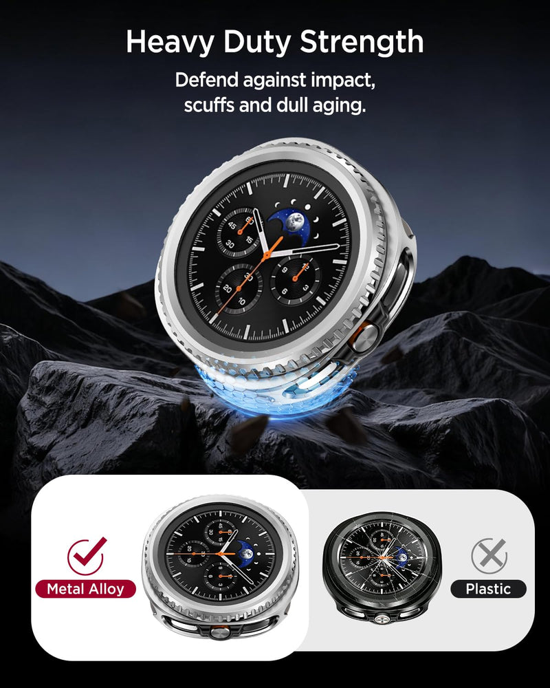 Miimall Metal Case for Galaxy Watch 8 Classic Case, [No Screen Protector] Lightweight Rugged Durable Shockproof Aluminum Protective Cover, PC Back Bumper for Samsung Galaxy Watch 8 Classic, Silver Samsung Galaxy Watch 8 Classic 46mm