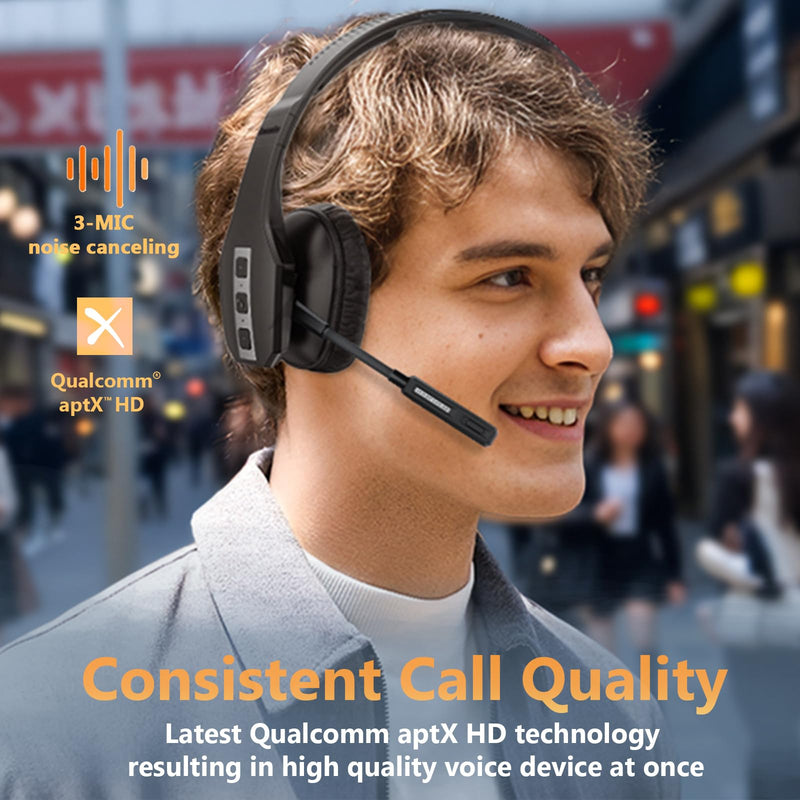 Conambo Trucker Bluetooth Headset, 3-Mic Noise Cancelling, 60H Battery Life | Built for truck drivers with a dedicated mute button, all-day comfort and reliable calls in noisy environments BLACK