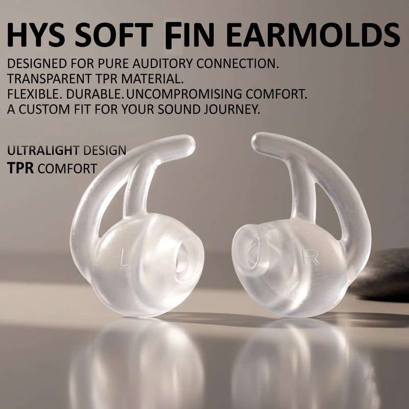 HYS Soft Fin Ear Mold for Acoustic Tube Surveillance Two Way Radio Earpiece | Comfortable&Durable Fits most acoustic coil tube audio kits replacing mushroom style earbuds for surveillance police earpiece Transparency 1 pair