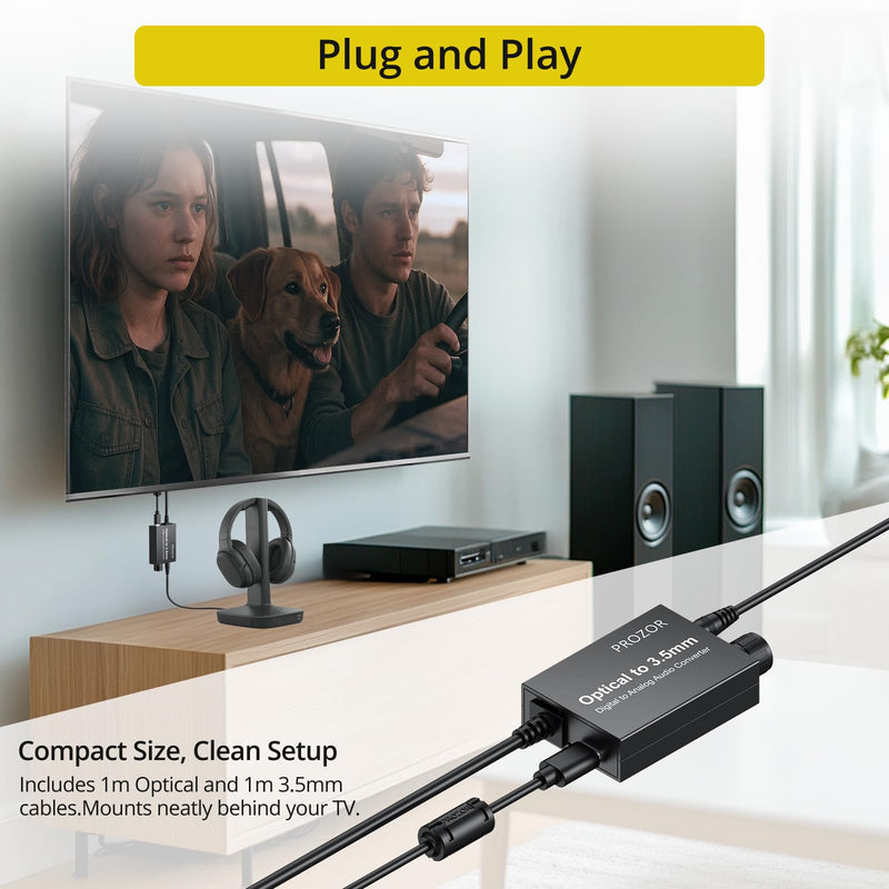 PROZOR 192KHz Digital to Analog Audio Converter 7ft/2.1m Cable, Optical to 3.5mm Converter with Volume Control, SPDIF Toslink to 3.5mm AUX Adapter, DAC for HDTV DVD Blu-ray Players (SPDIF to 3.5mm) Volume Adjustable