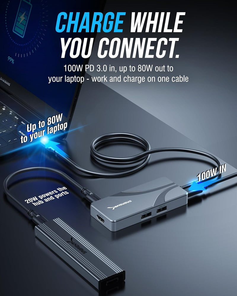 SABRENT OMNIPORT 7D USB-C Dock, Dual 4K HDMI, 100W PD (HB-UC7D) | Dual-monitor 4K@60Hz HDMI + USB-C video; 4x 10Gbps USB-C; 100W PD; MacBook, Steam Deck
