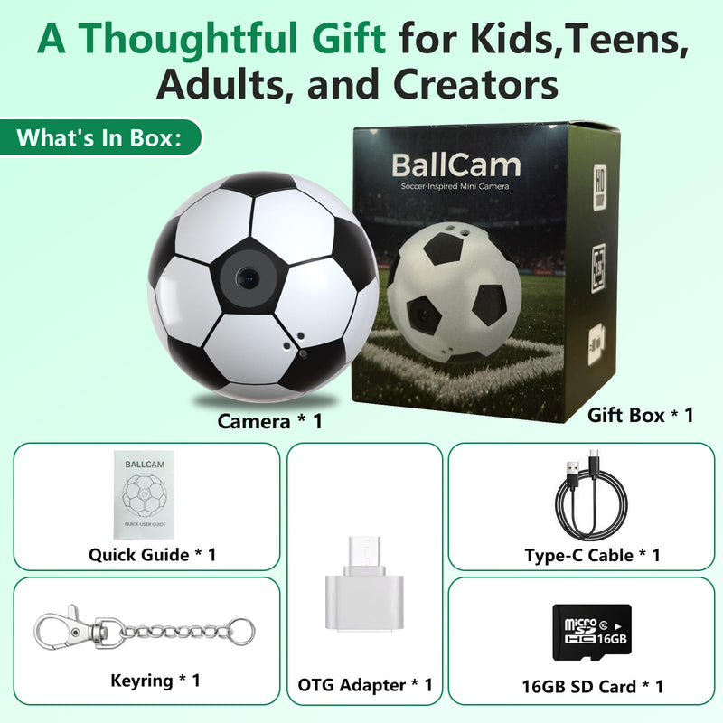 2026 Mini Keychain Ball Camera - 1080P FHD Tiny Digital Cameras with 16GB Card, 0.96" Screen & 12 Filters, Funny Compact Micro Pocket Cam Gift for Sports Fans,Kids,Birthdays,Party