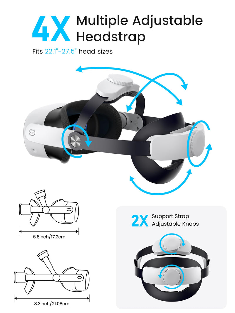 Upgraded Kawaye for Meta Quest 3S/Quest 2/Quest 3 Head Strap, Double Knobs Adjustable Elite Strap Replacement,VR Headset Strap with Two Large Support Pad,Compatible with PlayStation_4