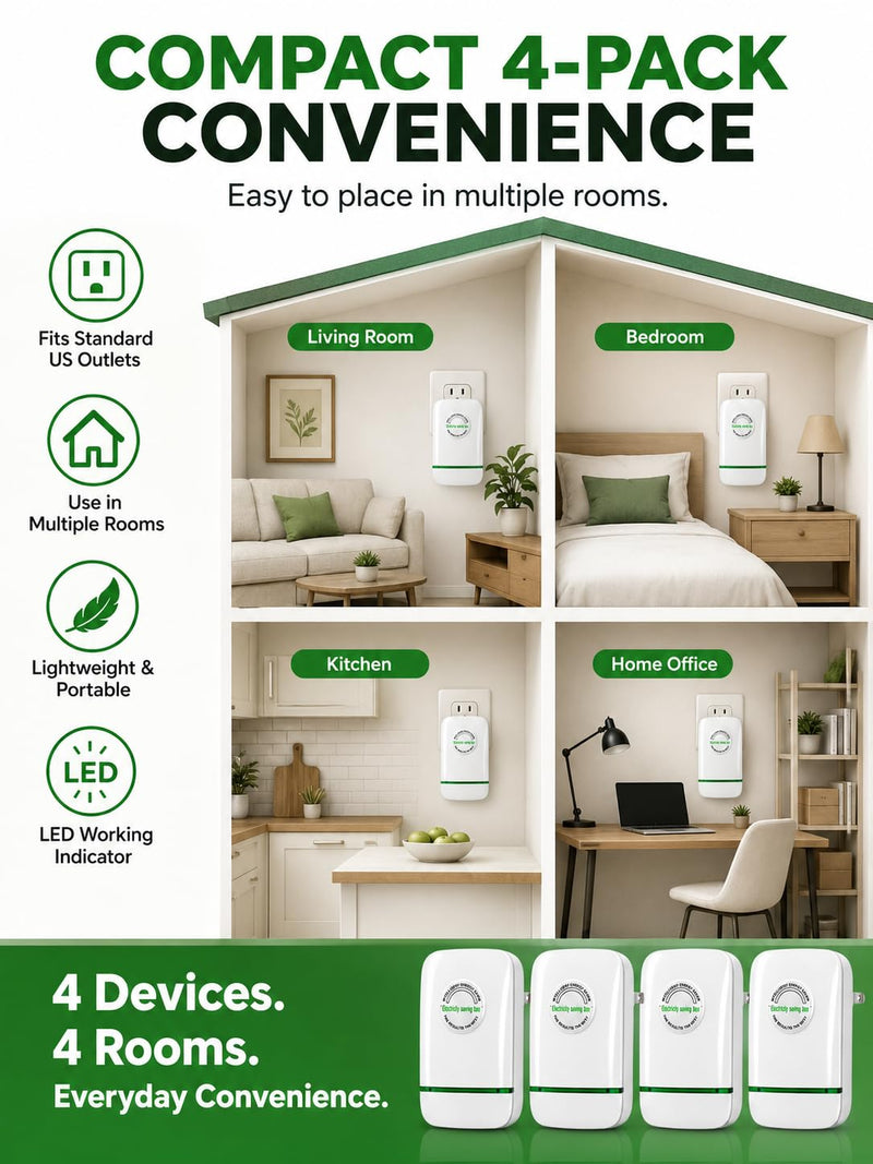 Electricity Saving Box for Home & Office, Compact Plug and Play Electrical Device, 4 Pack for Household Appliances