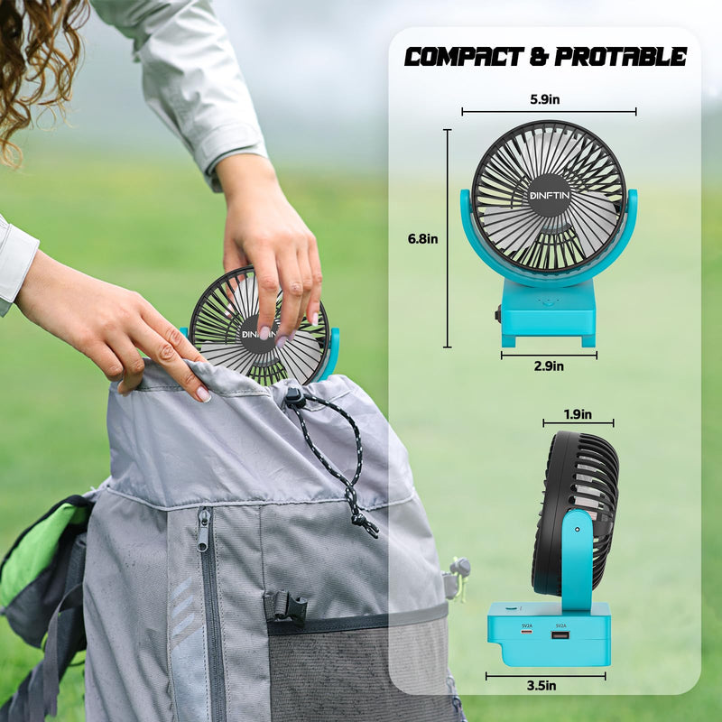 Dinftin Powered Cordless Fan Compatible for Makita 18V Batteries | 3-Speed Control, Powered Fan for Jobsite, Camping etc (Battery Not Included) Blue