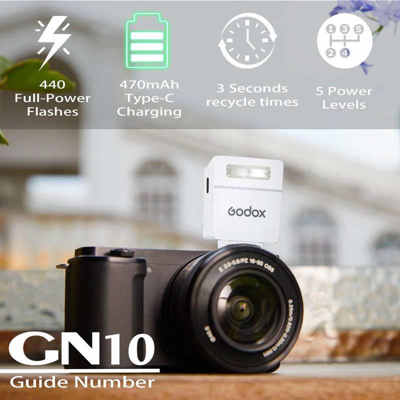 Camera Flash Godox iM22 Godox Flash - GN10/470 mAh/Type-c Charge/440 Full-Power Flashes/3s Recycle Times/5 Power Levels/Manual, Camera Flash for Sony zv1/Sony zve10/Ricoh gr3/Fujifilm f1 etc. (White)