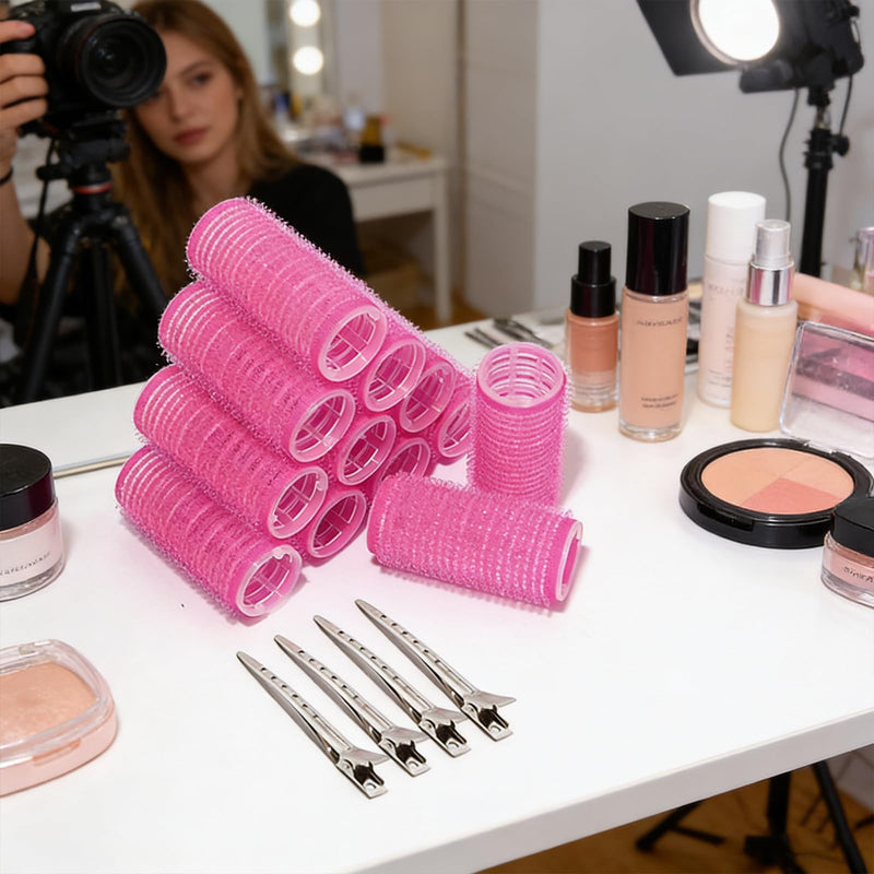  [AUSTRALIA] - 12 Pcs Hair Rollers with Clips, Self Grip Hair Rollers With Small Comb and 12 Pcs Clips, Rollers for Hair, for Tight Curls and Waves Long Medium Short Hairs