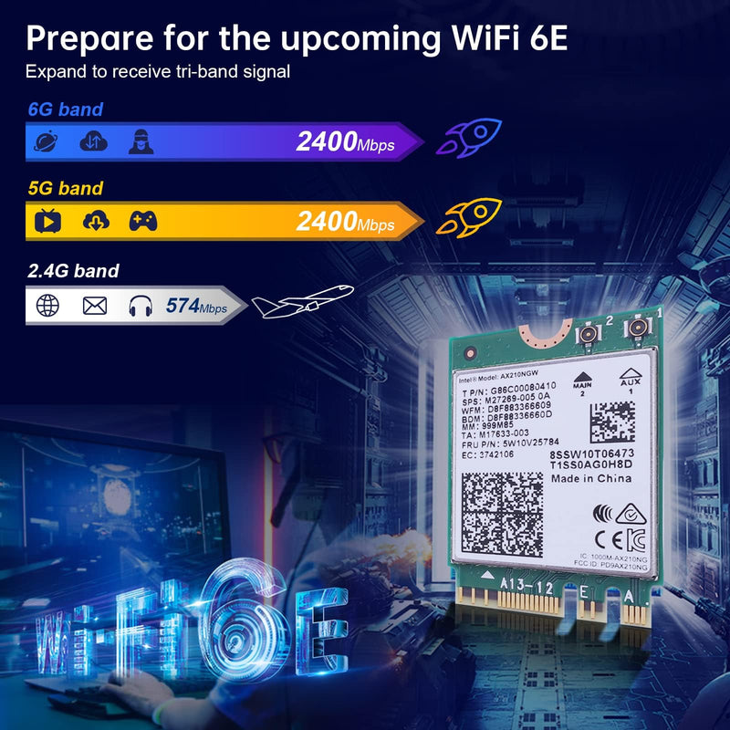 EDUP WiFi 6E Wireless Card Intel AX210 NGW Bluetooth 5.3 5400Mbps Tri-Band 2.4Ghz/5Ghz/6Ghz Network Adapter for Laptop Support Windows 10/11 (64bit) M.2/NGFF