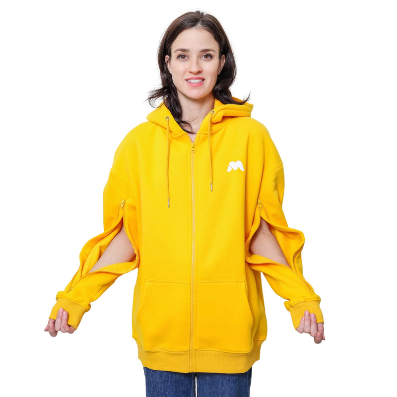 Dialysis Hoodie with Arm Zipper, Warm Adaptive Jacket Sweatshirts for Hemodialysis, Infusion & Chemo Treatments Medium Yellow
