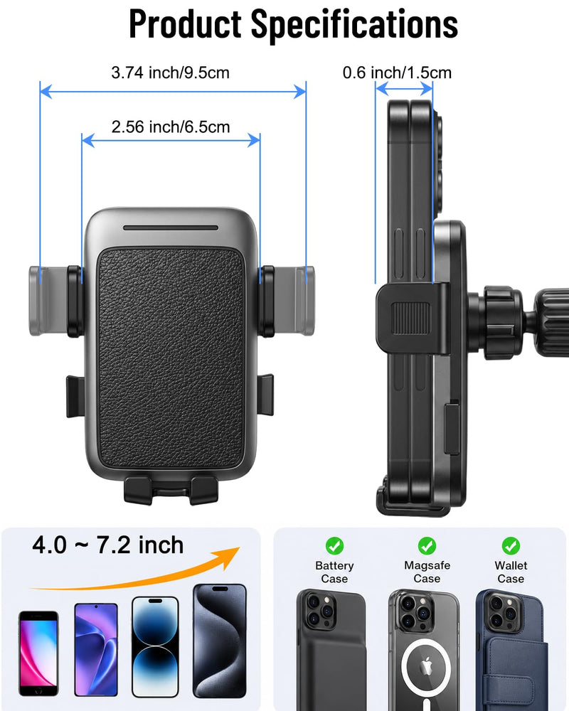 Car Vent Phone Mount, Air Vent Car Cell Phone Holder, 360° Rotating Anti-Slip Stand Compatible with Thick Case & All 4-7.2" Smartphones