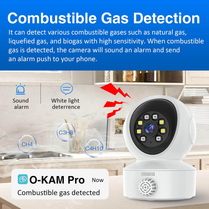 EVERSECU Smoke & Gas Detection Home Security Camera with Sound Alarm & Real Time Alert, Humanoid Auto Tracking, 2 Way Audio, Night Vision, Compatible with Alexa, Baby Monitor/Elder/Pet Camera(4pack) Full