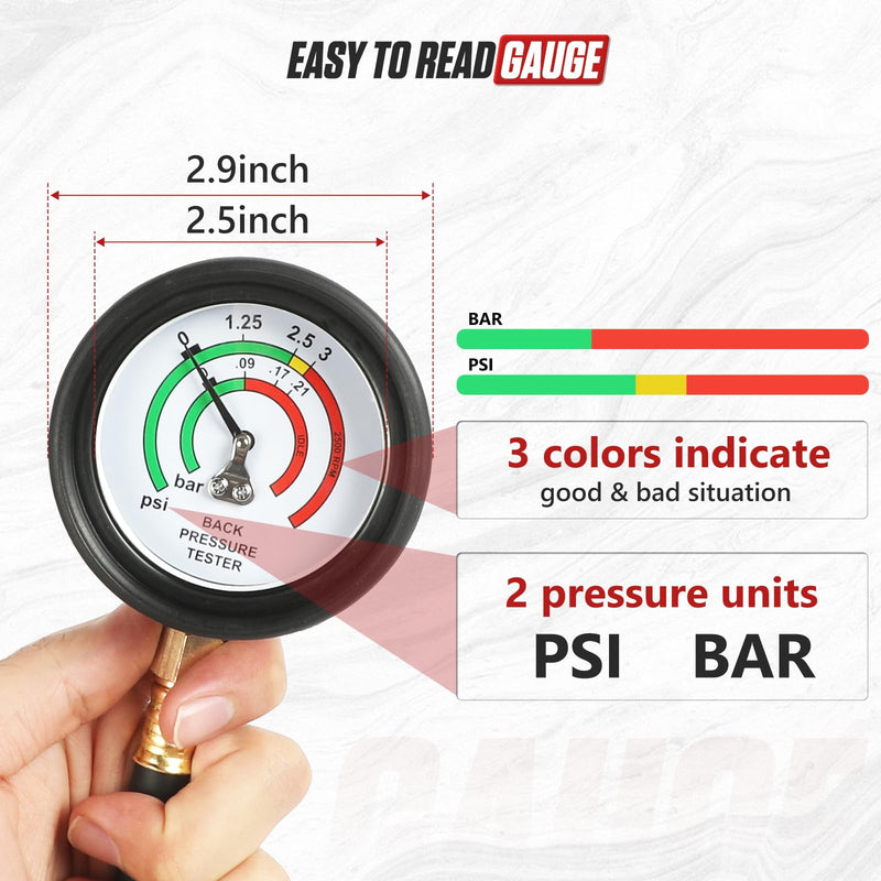 Exhaust Back Pressure Tester Kit，Professional Automotive Exhaust Back Pressure Gauge Set with 5-Foot Hose