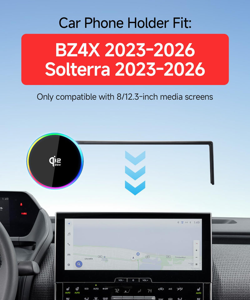 Qi2.2 25W Fast Wireless Charger Car Phone Mount for Toyota bZ4X 2023-2026 | Subaru Solterra 8/12.3" Screen Magsafe Accessories Fast Charging Magnetic Cell Phone Holder Compatible with iPhone Android