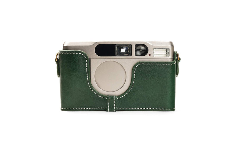 Contax T2 Case, BolinUS Handmade Genuine Real Leather Half Camera Case Bag Cover for Contax T2 Camera With Hand Strap (Green) Green