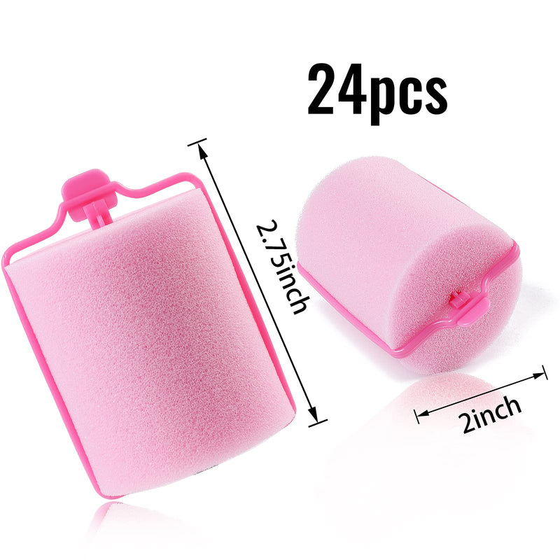 Jumbo Foam Sponge Hair Roller Soft Sleeping rollers Curvy Wavy Hairstyle Curling Hair Styling Tools 24 Pieces Use For Long Hair Short Hair Ladies And Children 2"X2.75"(pink) Pink
