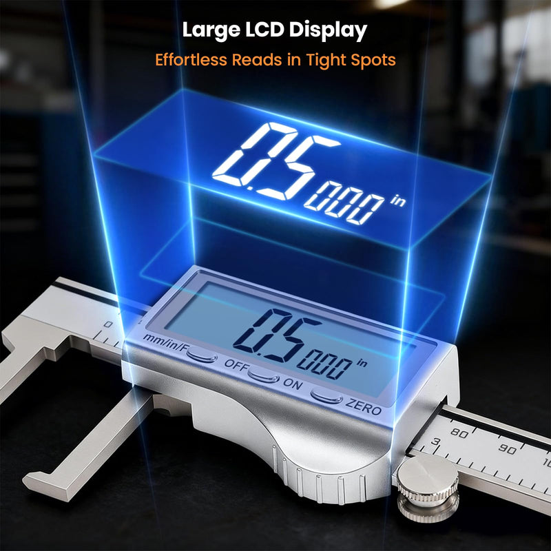 HARDELL Digital Caliper, Disc Brake Rotor Micrometer- F/MM/in, Brake Measuring Tool with Caliper, Large LCD Screen, 6" Stainless Steel Vernier Caliper for Disc Brake, Tread Depth Gauge & Storage Case