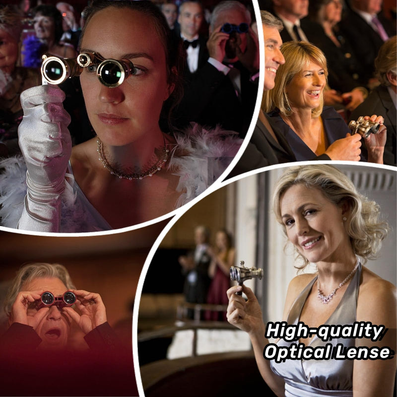 Opera Glasses Binoculars, Theatre Binoculars, 3X25, Metal Material, Vintage and Refined, with Adjustable Handle for Adults Kids Women in Musical Concert Cinema. opera glasses gold