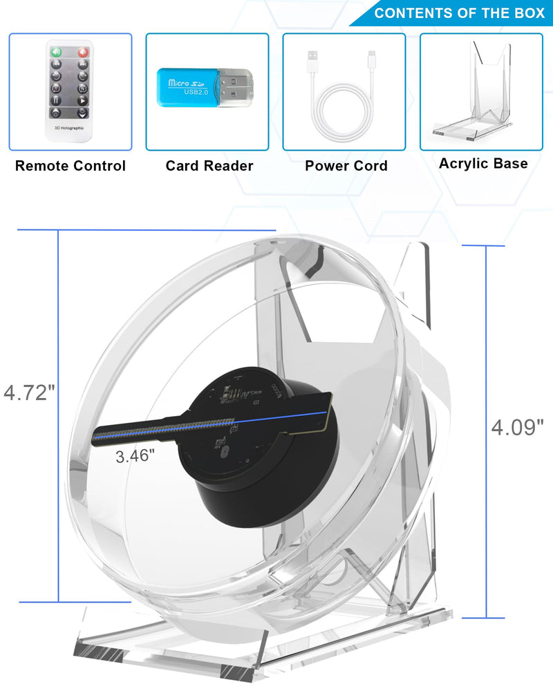3D Hologram Fan, Magikeration 4.72 Inch 3D Holographic Fan Projector with Cover Picture Spinner for Halloween,Christmas,Thanksgiving,Easter,Parties (12cm, 4GB)