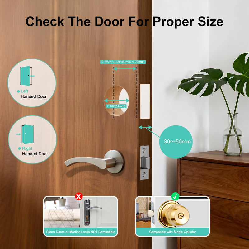 52HZ Fingerprint Door Knob with Lock, 3 in 1 Smart Finger Print Door Lock, Auto Lock, Tuya App Control & Key, Biometric Thumbprint Door Locks for Bedroom, Garage, Home & Office, Matte Black
