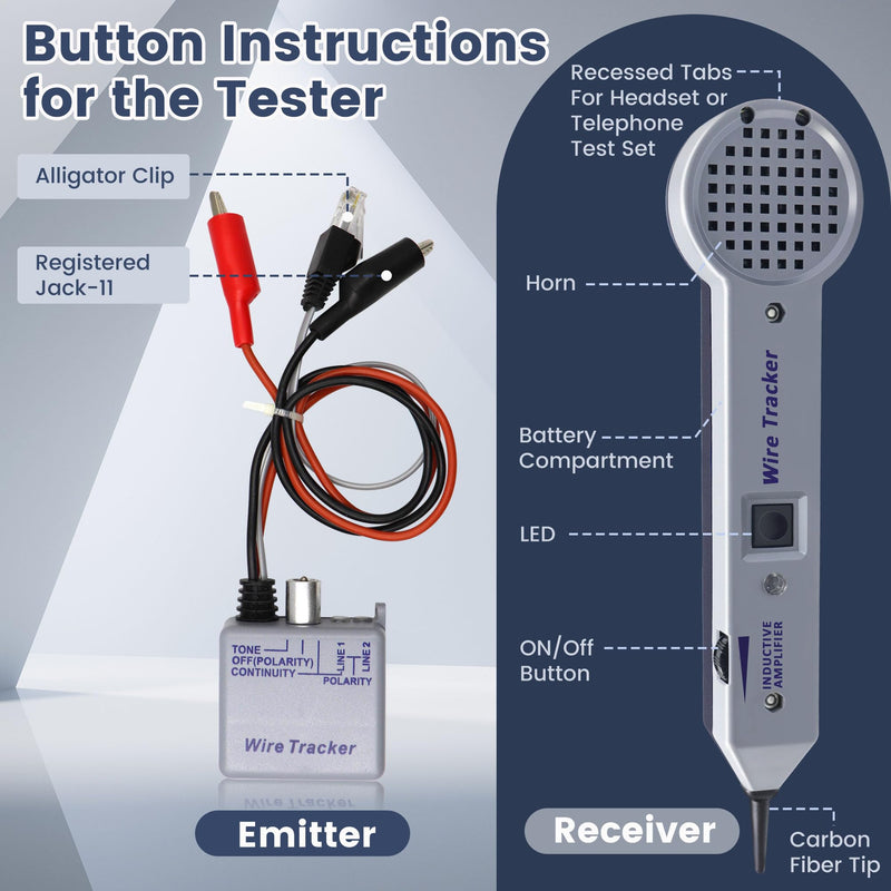 Tone Generator kit, Wire Tracer Circuit Tester, Wires Tone Tracer, 200EP High Accuracy Wire Tester Kit, RJ11 Multi-Tone Cable Test Kits with Inductive Amplifier for Network Cables Collation