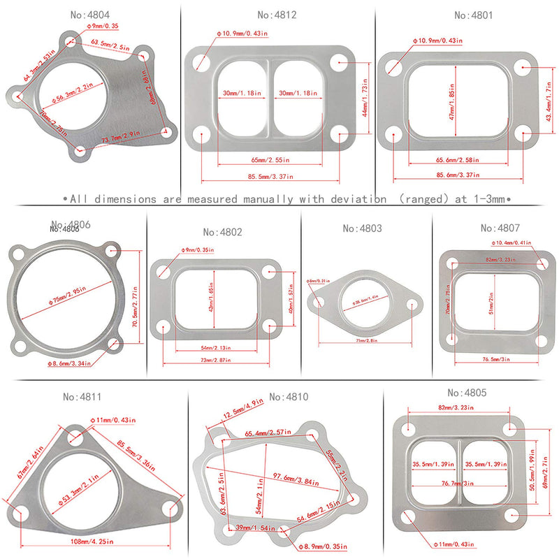 PTNHZ 5 Pcs Stainless Steel Turbo Turbine Inlet Manifold Gasket for T3 T34 T35 T38 GT35 GT35R 4801