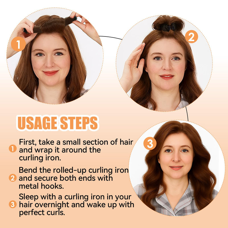 Heatless Curlers 3 Pcs Overnight Blowout Rods Hair Curlers to Sleep, Velvet Hair Rollers for Long Short Hair Volume Women Styling Tools Brown