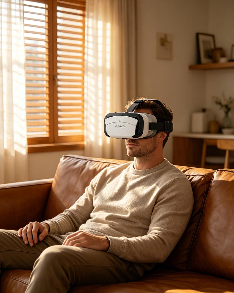 Universal VR Goggles 3D VR Headset, Virtual Reality Glasses Headset Helmets, Compatible with 5.0-7.0 inch for Mobile Games & Movies(White)