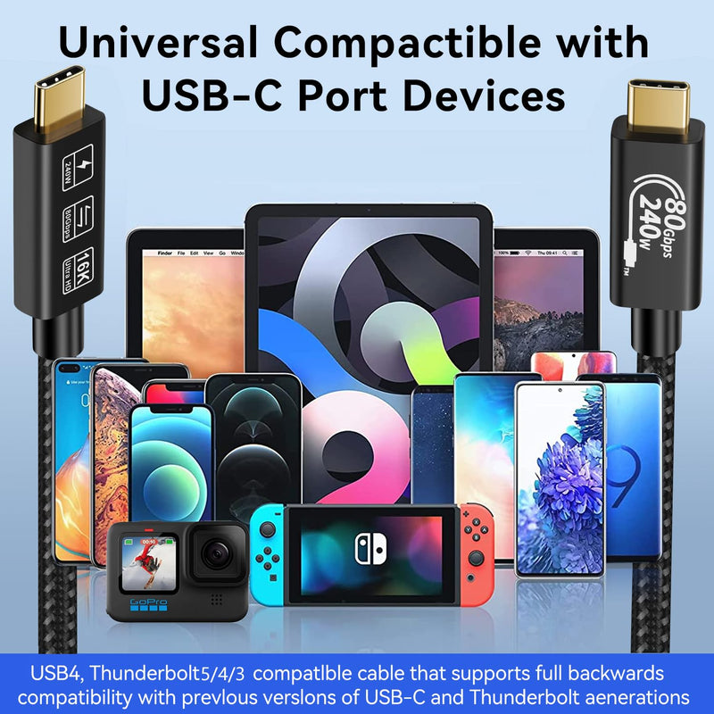 with Thunderbolt 5 Cable,USB4 Cable, 240 W Charging, 80 Gbps Data, gen4,16K@60Hz 4K120Hz HDR, USB C to USB C, for Hub, Dock, M2, M3, SSD, Laptops, Monitor (TB5 80G 240W 0.5M) TB5 80G 240W 0.5M