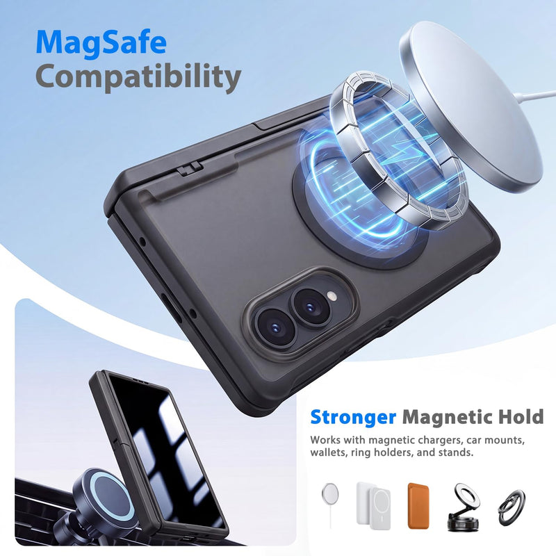 for Samsung Galaxy Z Fold 8 Wide Case with Invisible Kickstand | Privacy Screen Protector Full Body Hinge Protection Compatible with MagSafe Slim Magnetic Case for fold 8 Black
