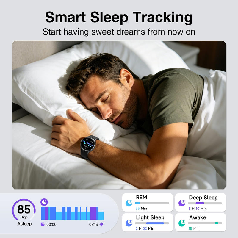 Fitpolo Smart Watch for Men Android & iPhone (2 Bands Jet Black) | 1.57" HD Display, Bluetooth Call/Answer, IP68 Waterproof, Heart Rate/SpO2/Sleep Monitor, Built-In AI Voice, 105+ Sports Modes