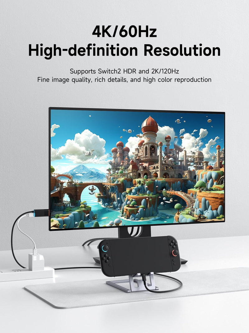 Hagibis Switch2 Dock for Nintendo Switch1/2 & Switch OLED, USB C to HDMI Cable Adapter with 4K@60Hz HDMI, 100W PD, Type-C to HDMI Adapter for Laptop, Tablet, SteamDeck, ROG Ally (Black 4K@60Hz) 6.6ft Black 4K@60Hz