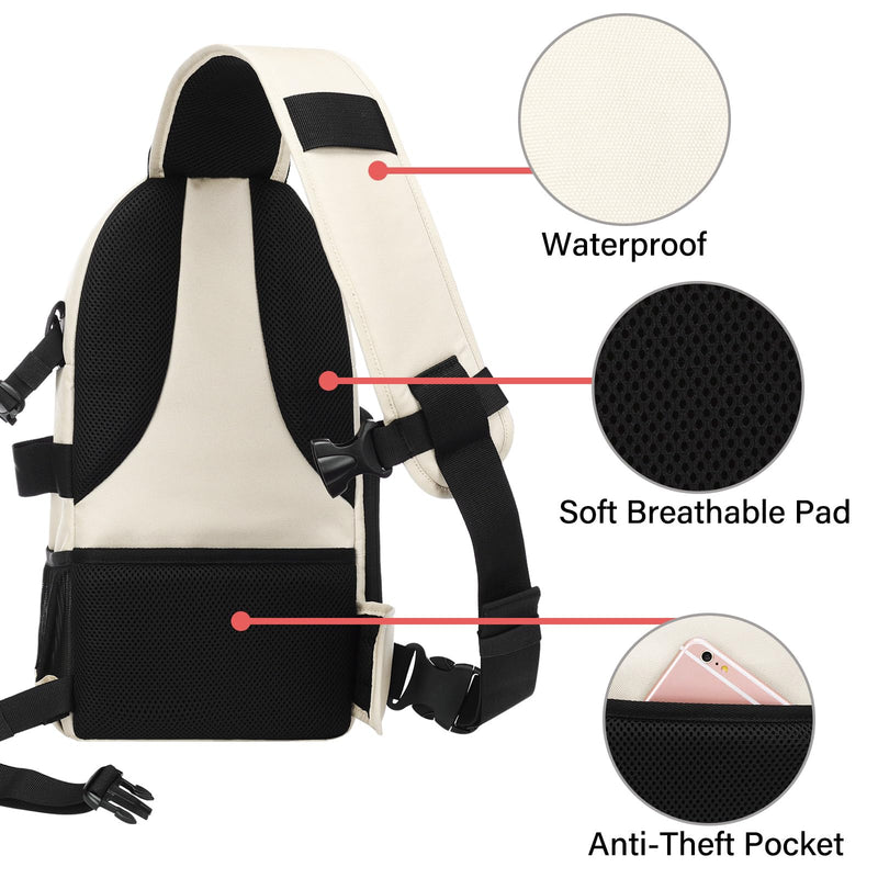 MOSISO Camera Sling Bag, DSLR/SLR/Mirrorless Camera Case Camera Backpack | Shockproof Photography Bag with Tripod Holder&Removable Modular Inserts Compatible with Canon/Nikon/Sony/Fuji, Beige