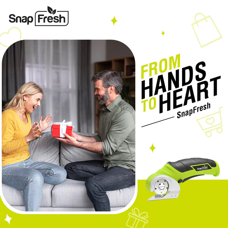 SnapFresh Cordless Electric Scissors, 4V Electric Mini Box Cutter, Carpet & Cardboard Cutter Tool with a Replacement Blade/Charger, Rotary Cutter for Cardboard Packages Leather Plastic （Green） Green
