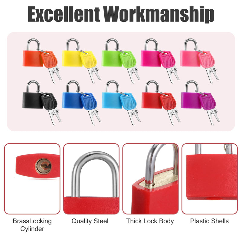 30 PCS Mini Keyed Padlocks Small Brass Suitcase Locks with 2 Keys for Travel Backpack Gym Locker Jewelry Box Drawer 10 Colors