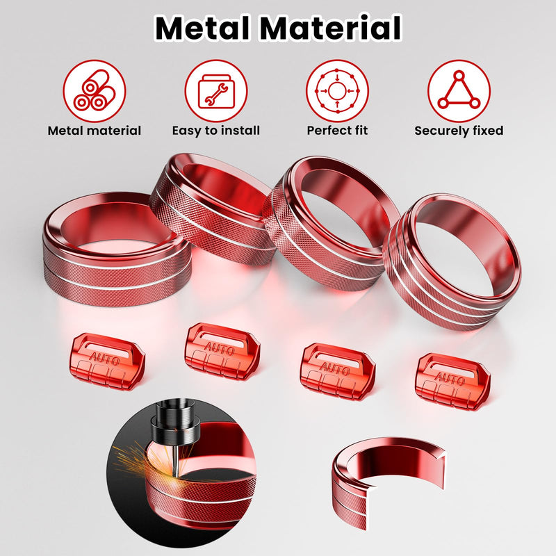 8PCS Metal Button Knob Cover for Jeep Wrangler JL JLU 2018-2025 & Gladiator JT Accessories Window Switch Button Cover Volume Radio Air Conditioner Headlight Switch Knob Cover (Red) Red