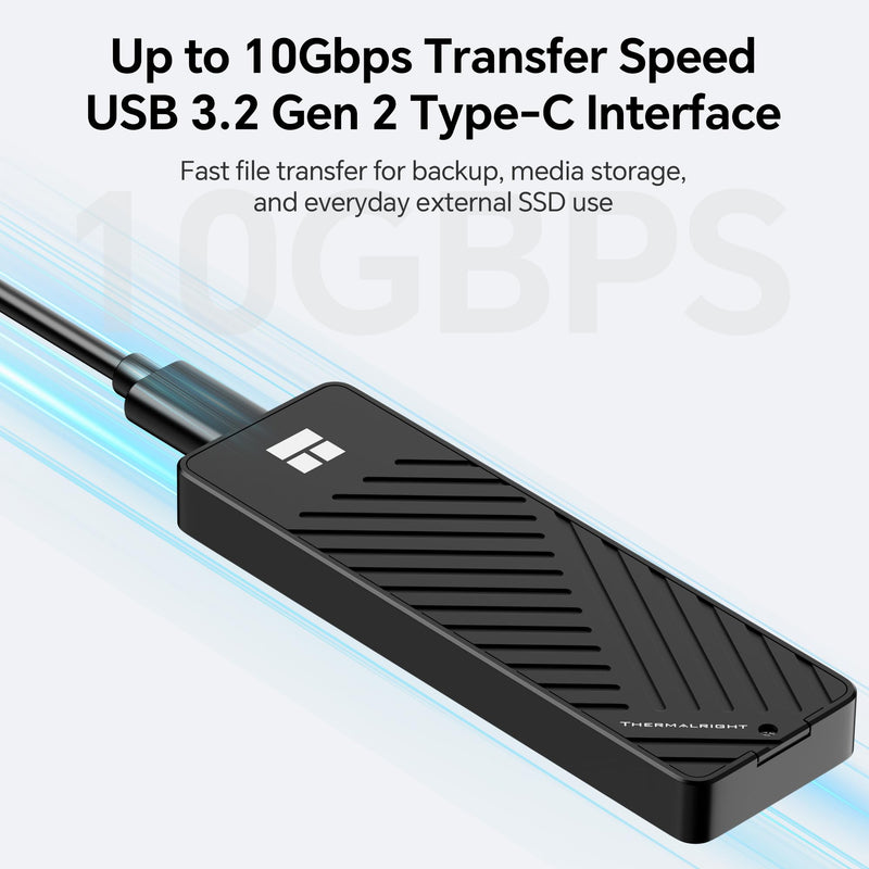Thermalright M.2 NVMe SSD Enclosure HR-EB101 AC Black | USB3.2 Gen2 10Gbps USB-C External SSD Case, CNC Aluminum Housing, UASP/Trim/S.M.A.R.T, Thermal Pads, 2230-2280, Up to 8TB