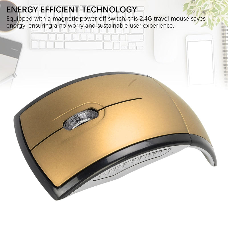 2.4G Foldable Wireless Mouse for Laptop, Portable Travel Mouse with Ultra Flat Folding Design, Compact Mini, for PC Laptop Computer Home Office (Gold)