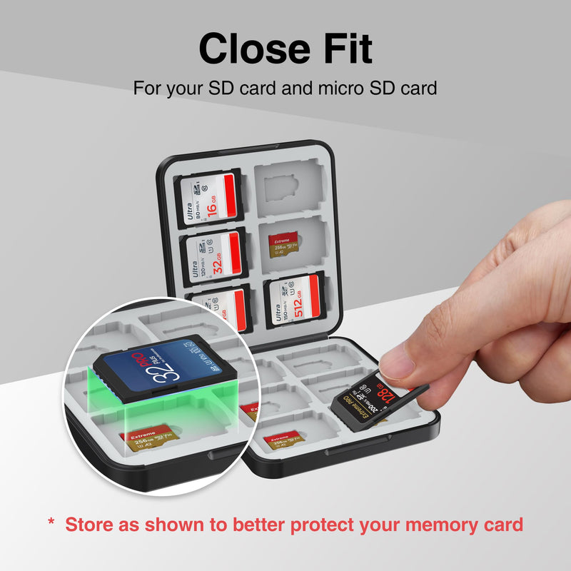 HEIYING Memory SD Card Holder with 24 Card Slots for Micro SD Cards | 12 SD + 12 Micro SD Slots, Magnetic Closure, Compact Portable Storage case with Soft Silicone Interior for Card Protection Checkered Black
