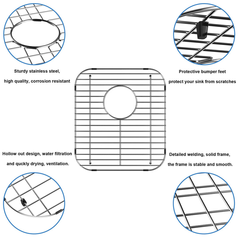 Sink Bottom Grid Kitchen Universal Sink Grate, 304 Stainless Steel Sink Rack Protector with Rear Drain 13.2" X 11.6" 13.2"L X 11.6"W 1 PACK