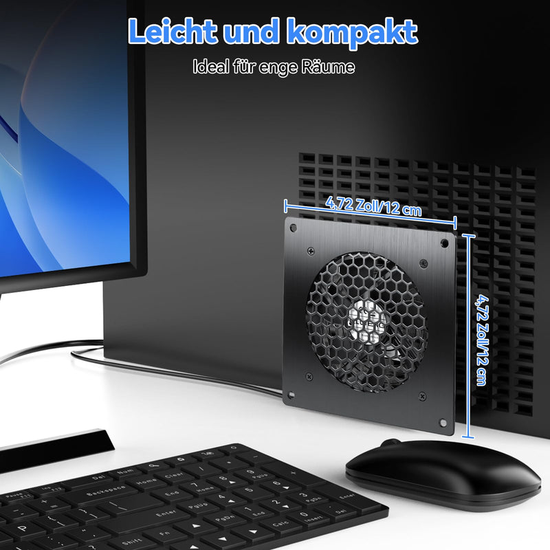 ELUTENG 120mm USB Cabinet Fan | Intelligent Temperature Control, 3 Speed Settings (1000/1200/1500 RPM), Aluminum Alloy Panel, Dual Ball Bearings 120MM Fan with Digital Display