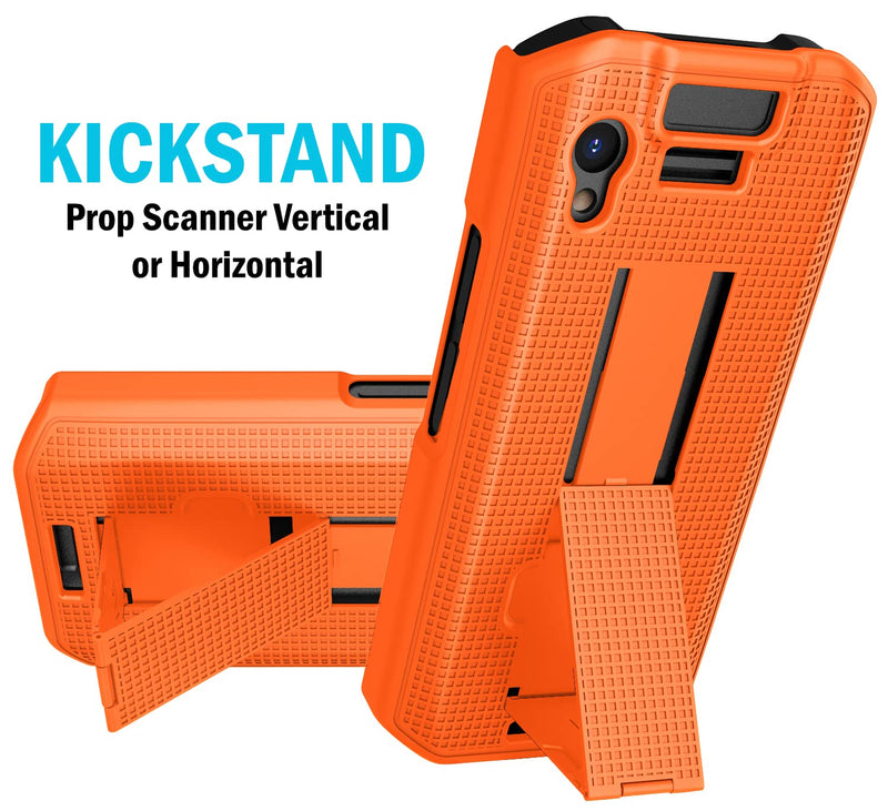 Case with Clip for Zebra TC21 TC26 Mobile Computer Scanner, Nakedcellphone Slim Hard Shell Cover with Kickstand and [Rotating/Ratchet] Belt Hip Holster Combo - Bright Orange