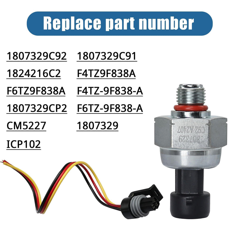 F6TZ-9F838-A ICP Sensor with Harness Kit Injection Control Pressure Fit for Ford Vehicles - 7.3 Powerstroke E-350 F-250 F-350 Super Duty Replaces # F6TZ-9F838-A F4TZ9F838A 1807329C92 CM5227